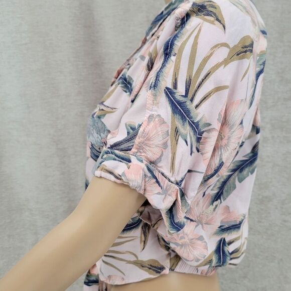 American Eagle Tie Front Tropical Button Down Blouse Cropped Women's Small - Picture 3 of 14
